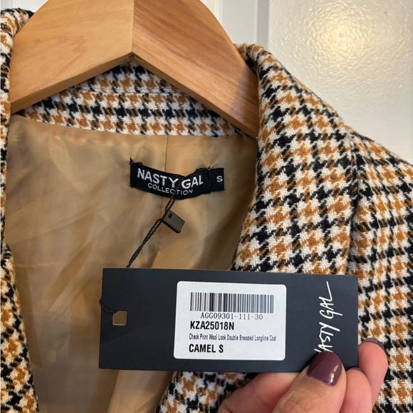 NWT Nasty Gal houndstooth Double-Breasted Trench Coat - Picture 9 of 9
